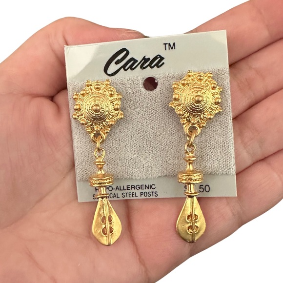 80s 90s Gold Etruscan Style Drop Earrings - Picture 1 of 1